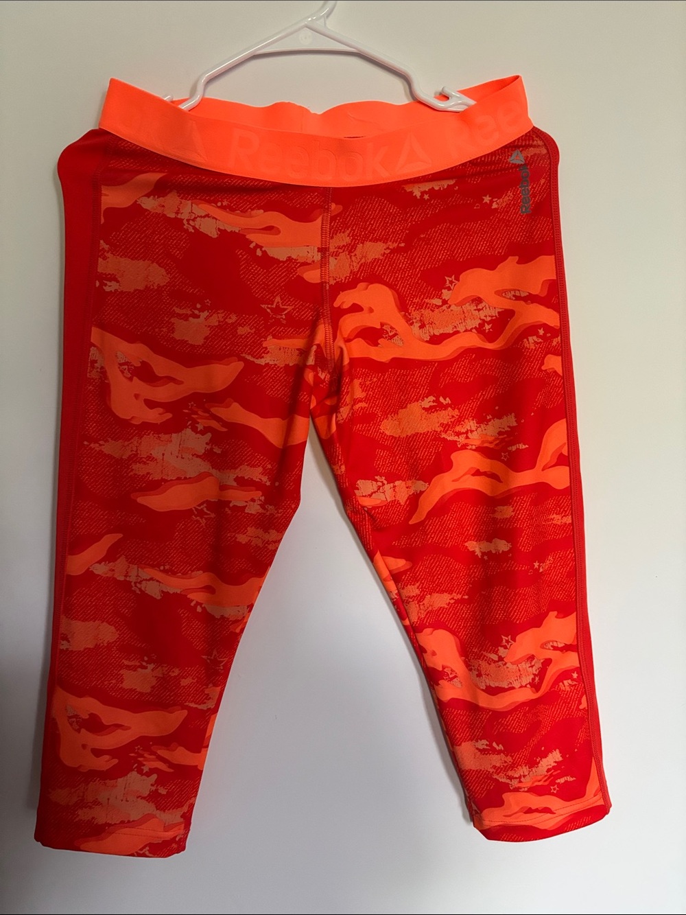 Reebok Orange and Neon Orange Camo Capri Leggings